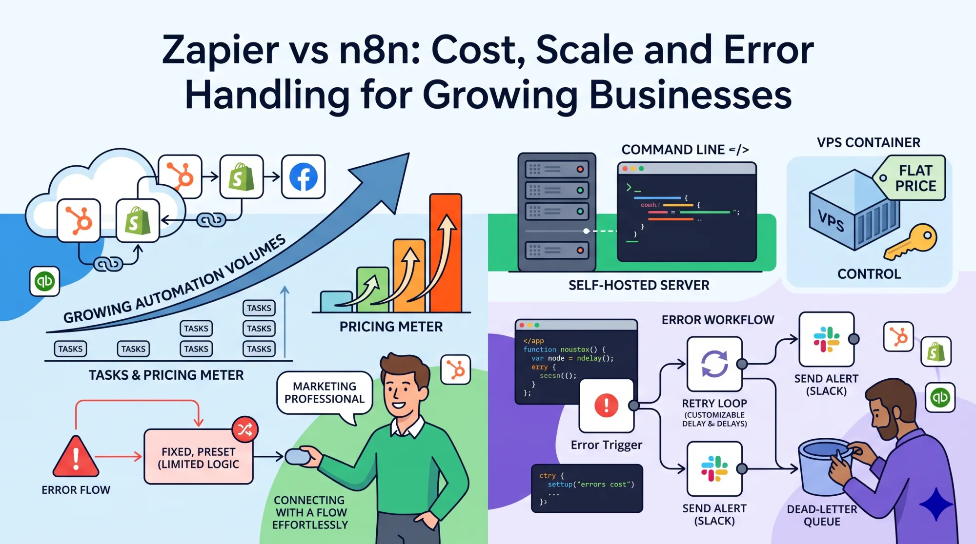 Zapier vs n8n: Cost, Scale and Error Handling for Growing Businesses